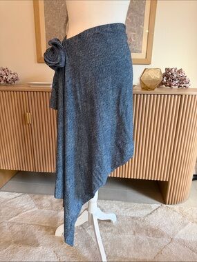 Magda Butrym Denim-Blue Asymmetrical Wrap Skirt with Rosette